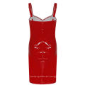 Women Glazed Leather Suspender Slim Fit Pu Women Close Fitting Dress